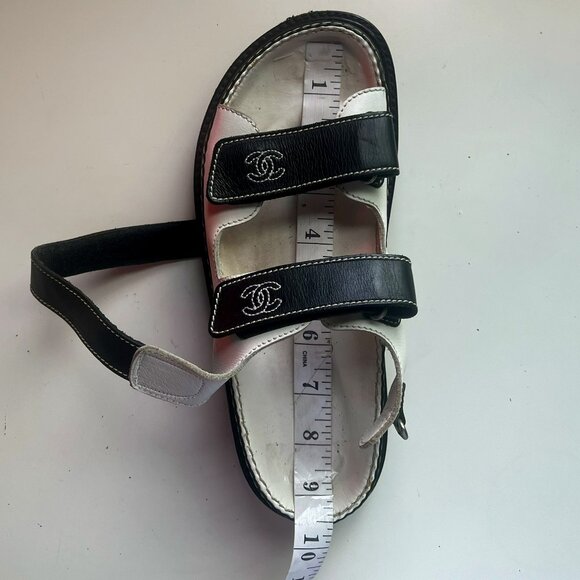Chanel Leather Velcro CC Logo Platform Dad Sandals 90's Y2K Minimalist Designer - Picture 16 of 16